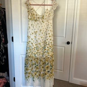 White floral Zara maxi dress with cold shoulder